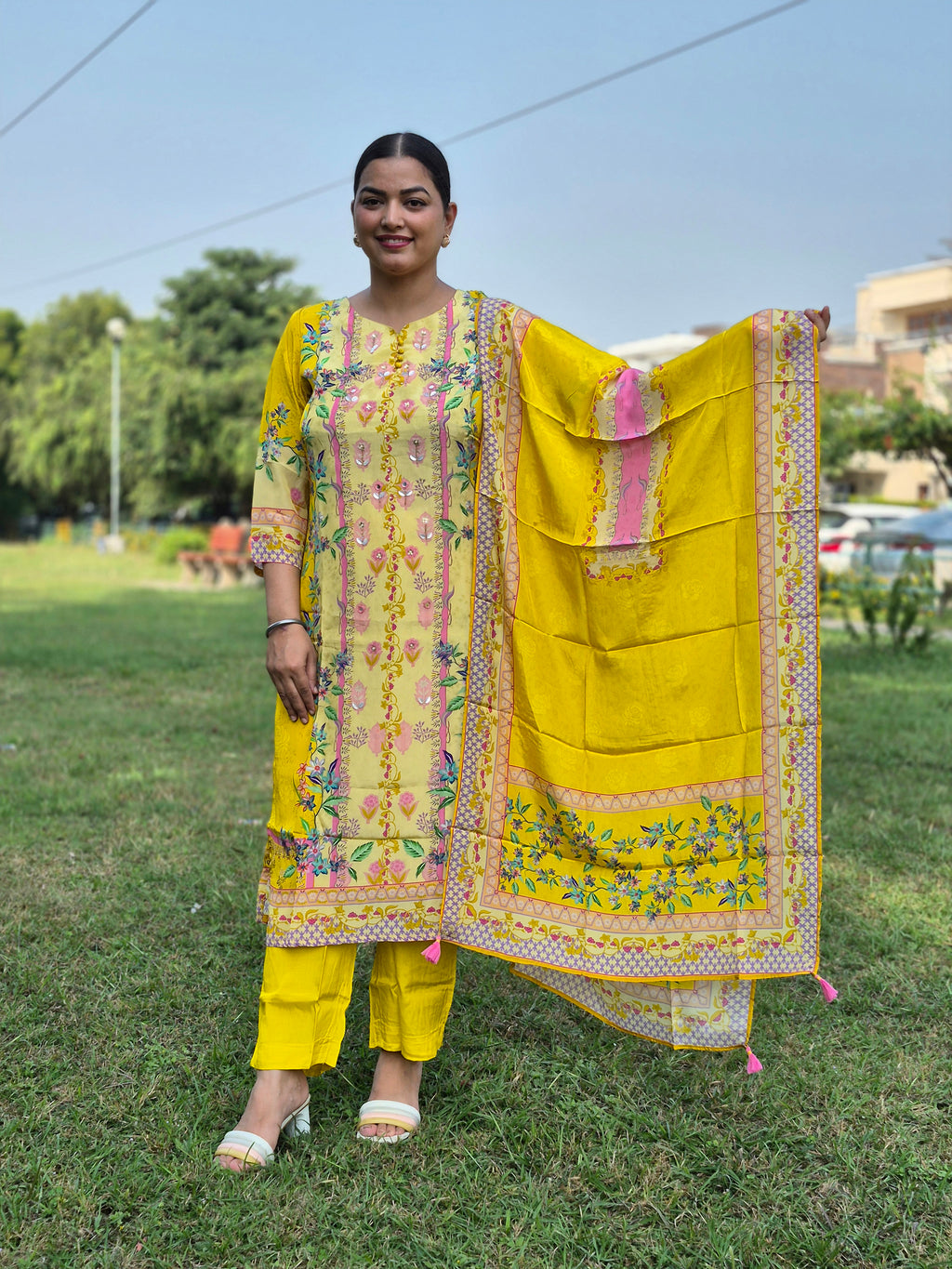 Lemon Bloom Handwork 3-Piece Suit Set