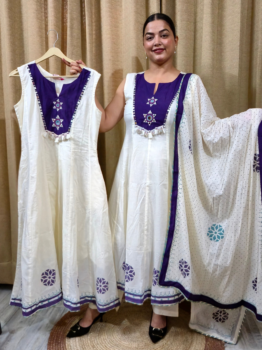 Purple Grace Embroidered Cotton Suit Set