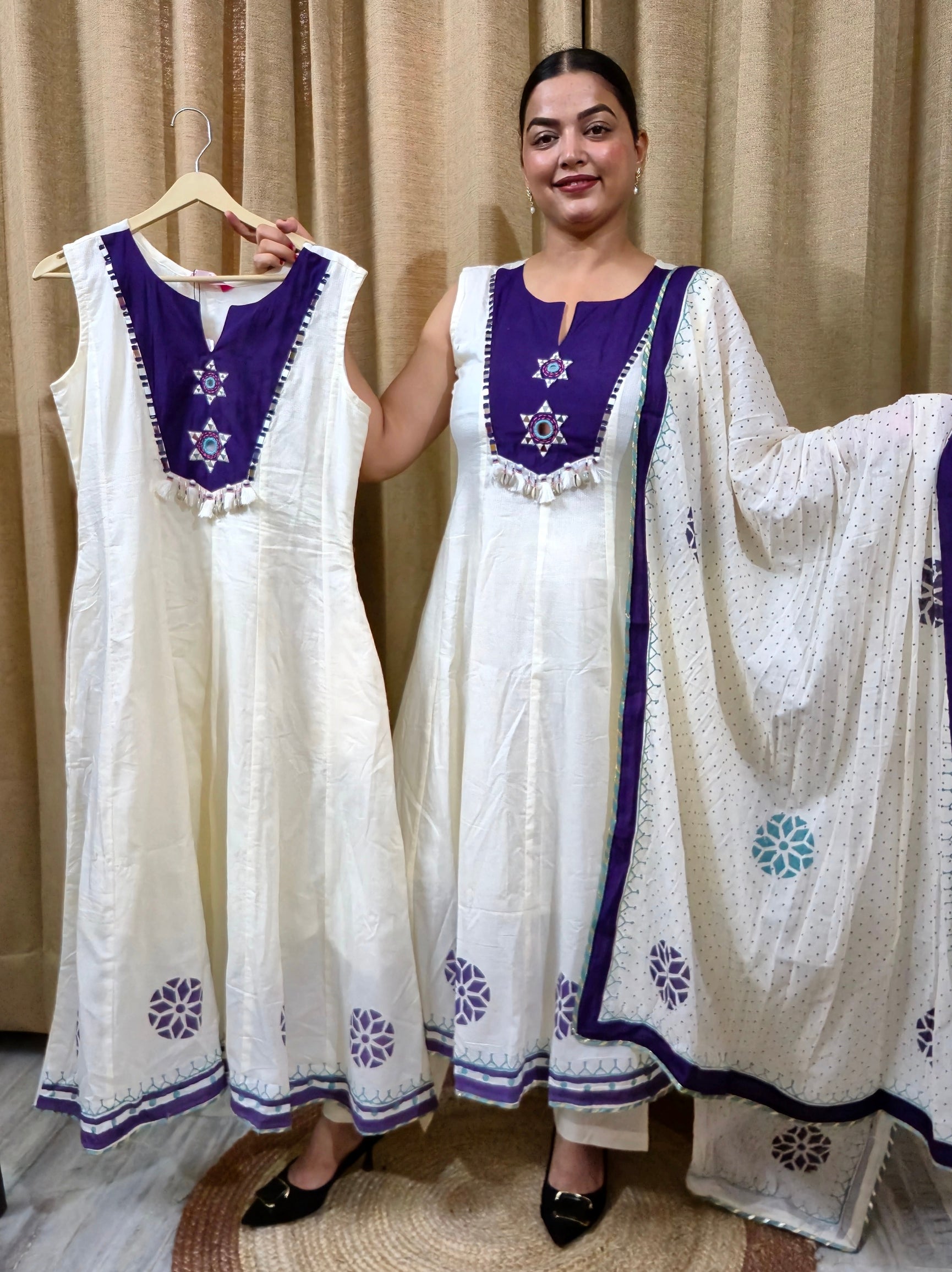 Purple Grace Embroidered Cotton Suit Set