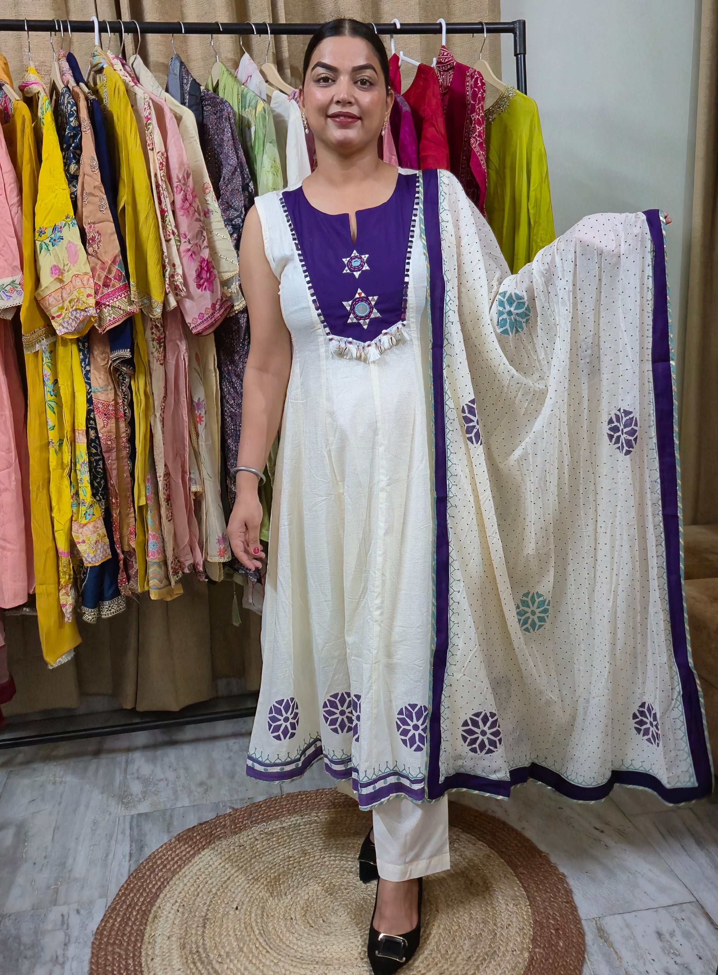 Purple Grace Embroidered Cotton Suit Set