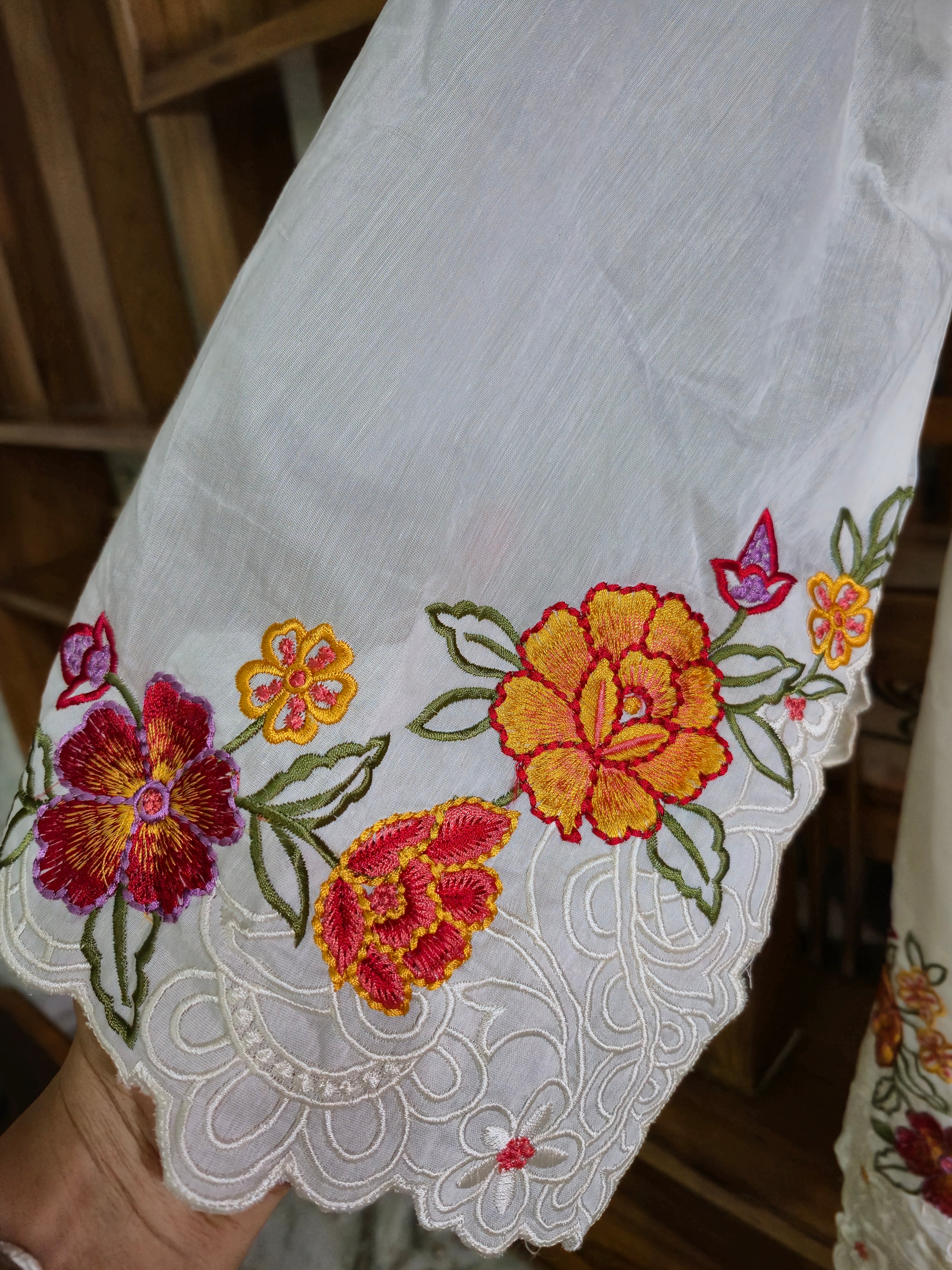 Noor White Floral Embroidered Cord Set