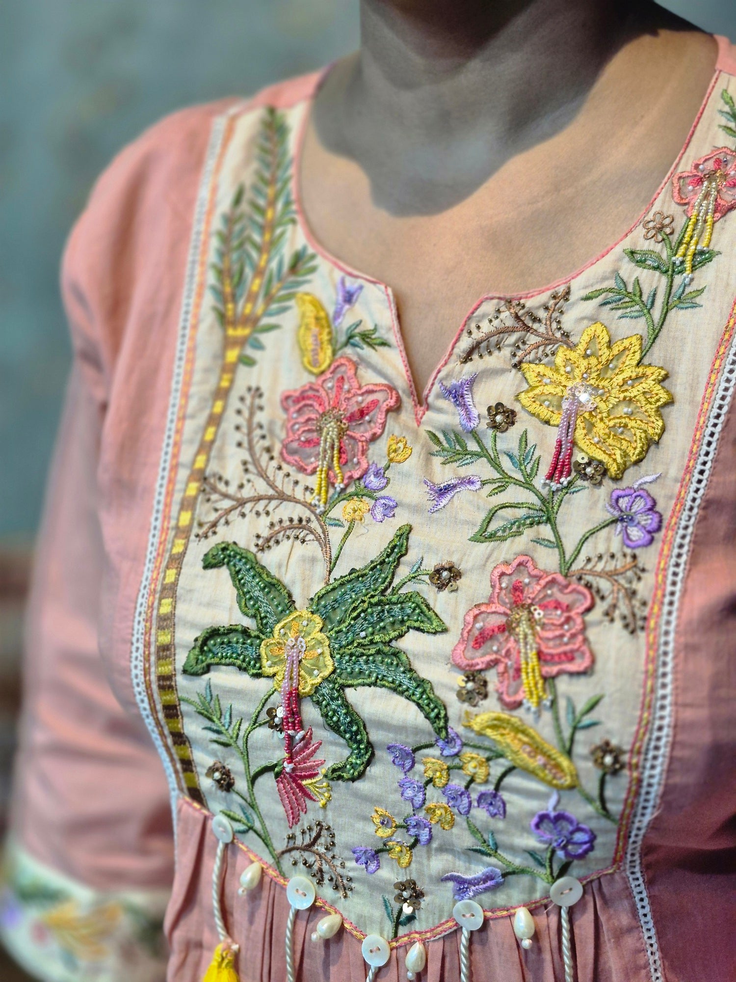 Peach Blossom Handwork Kurta Set