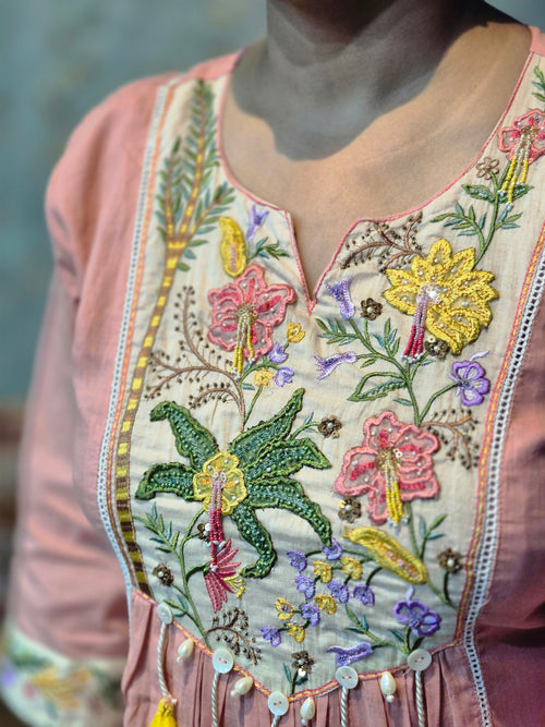 Peach Blossom Handwork Kurta Set