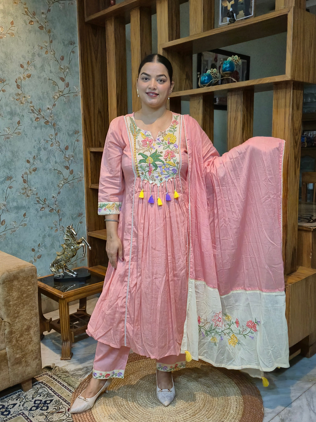 Peach Blossom Handwork Kurta Set