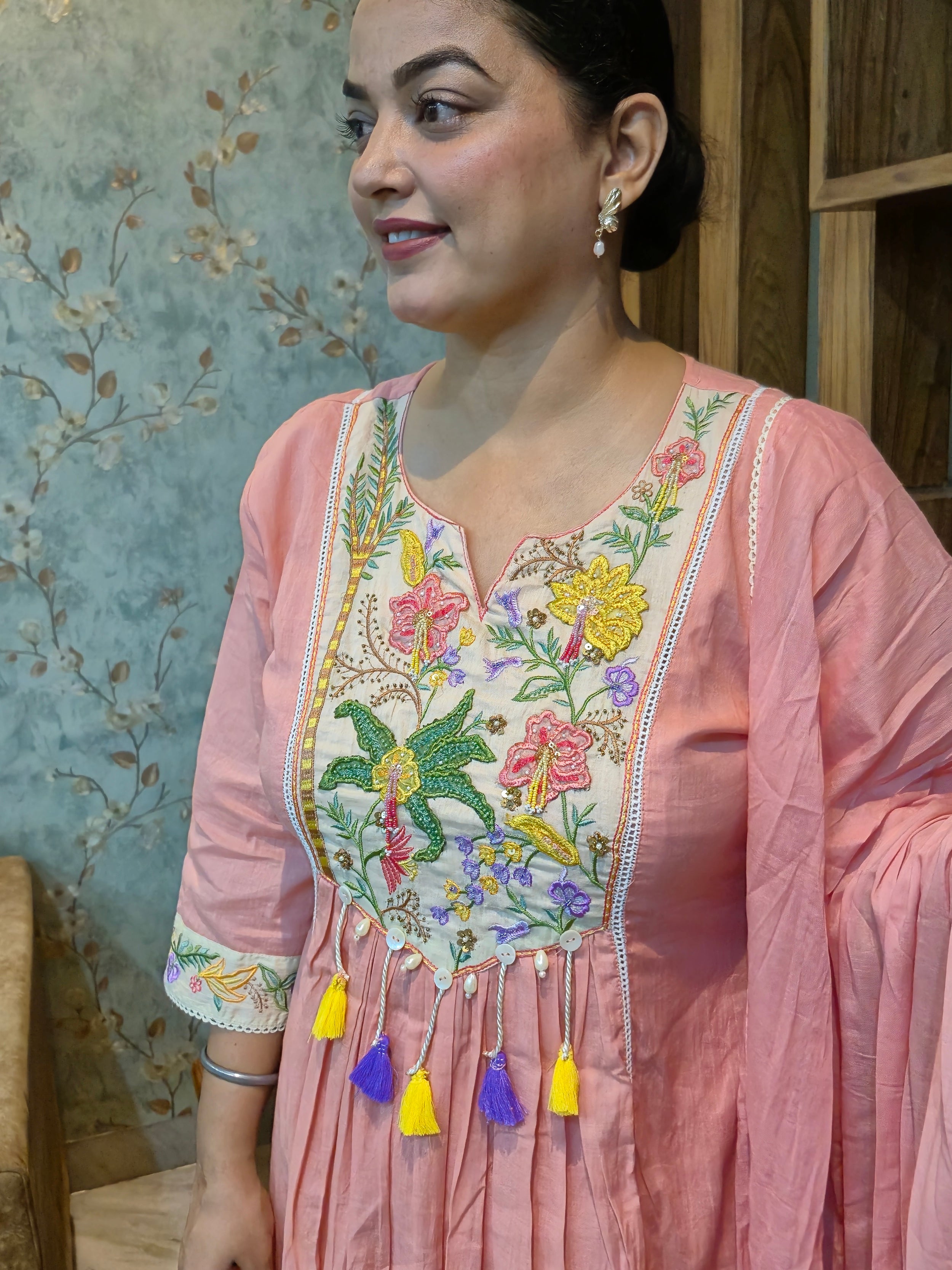 Peach Blossom Handwork Kurta Set