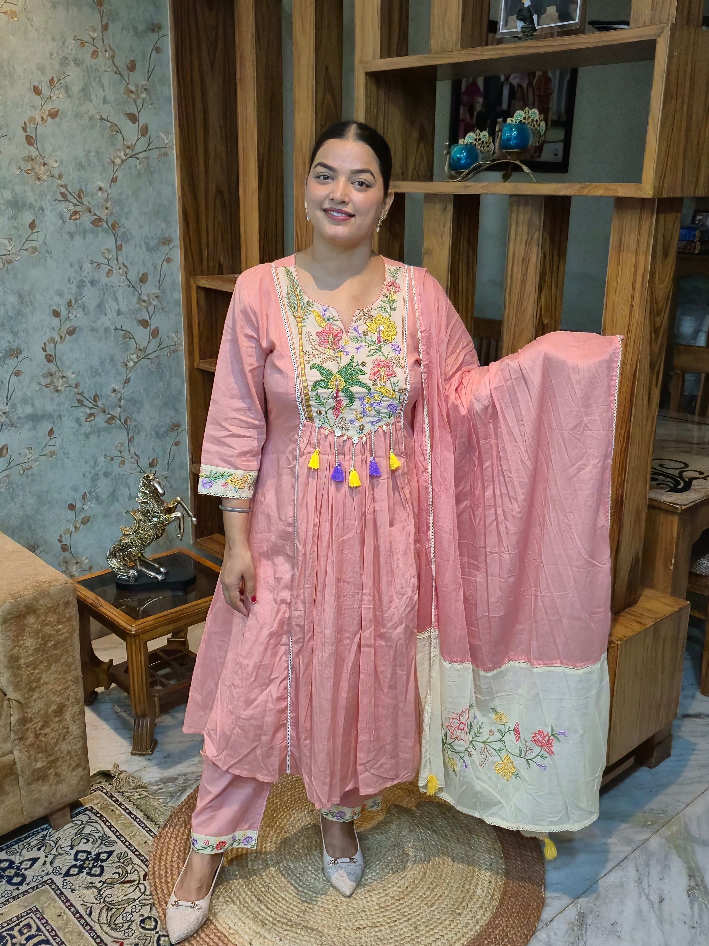 Peach Blossom Handwork Kurta Set